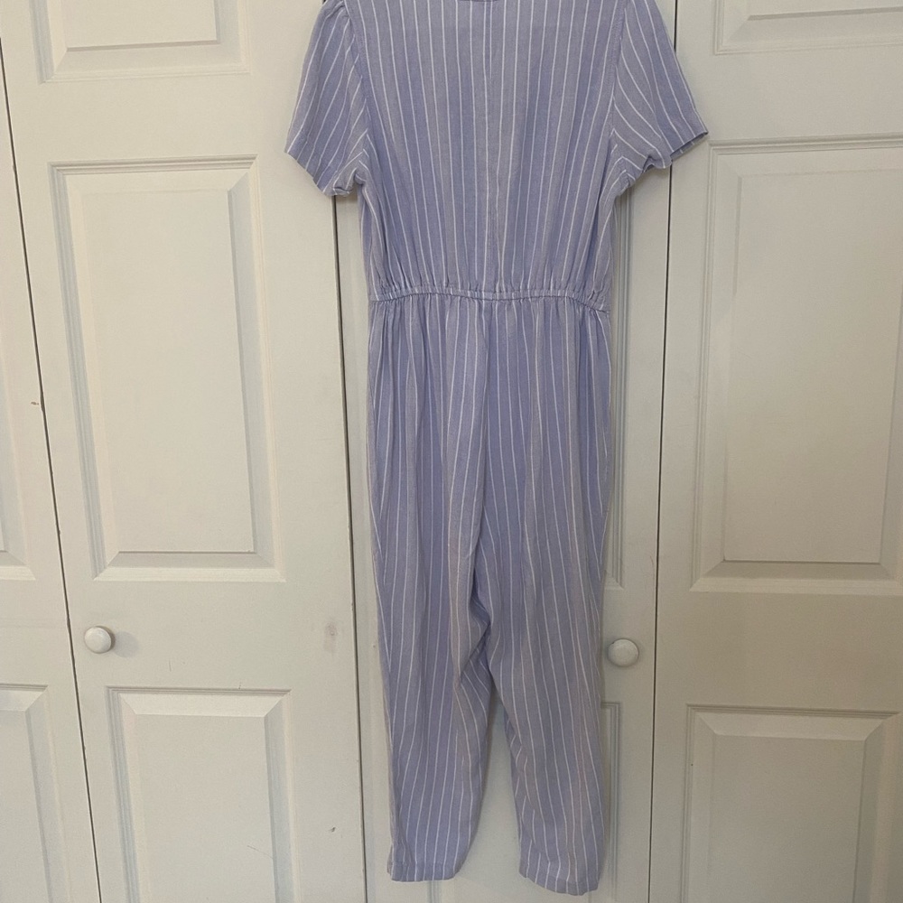 Old Navy Jump Suit Medium Purple and White Stripe Short Sleeve - Picture 2 of 3